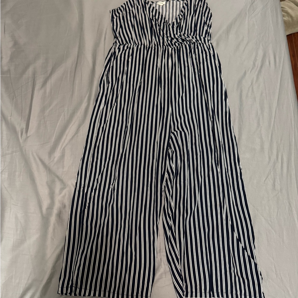Garage Navy and White Striped Jumpsuit